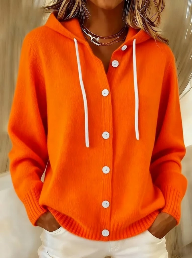 Orange Ribbed Oversized Hooded Cardigan
