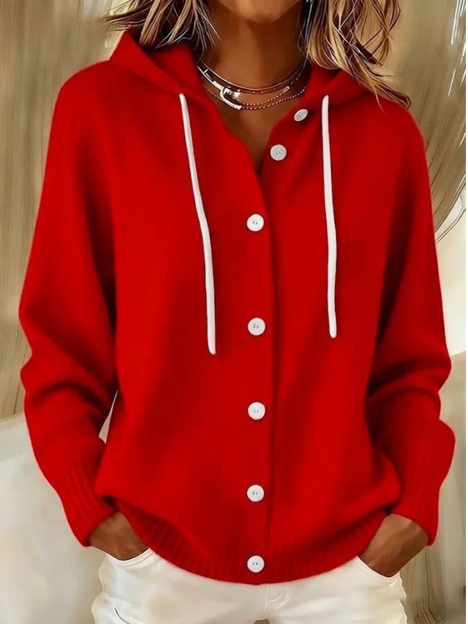 Red Ribbed Oversized Hooded Cardigan