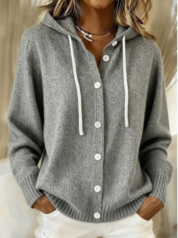 Gray Ribbed Oversized Hooded Cardigan