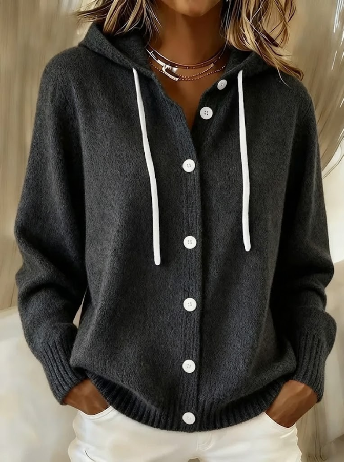 Black Ribbed Oversized Hooded Cardigan