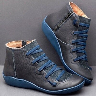 Blue Modern Zip-Up Ankle Boots with Lace Detail