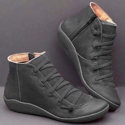 Gray Modern Zip-Up Ankle Boots with Lace Detail