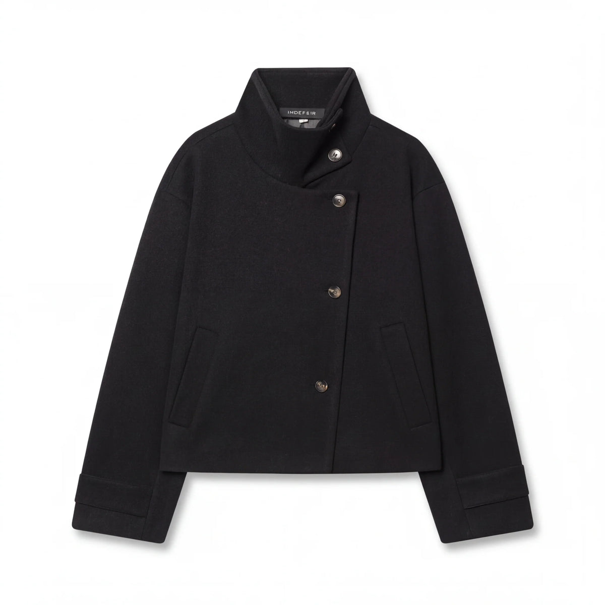 Millie wool jacket with stand collar, front view