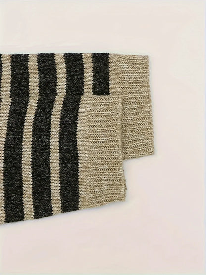 Women's Striped High-Neck Sweater, Relaxed Knit Top