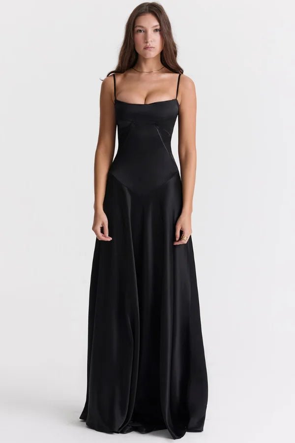 Gina | Corset Maxi Dress Silky Satin Elegant Fit 0