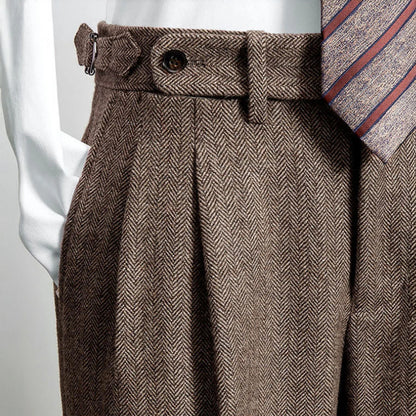 Men's coffee herringbone flannel wool blend gurkha pants