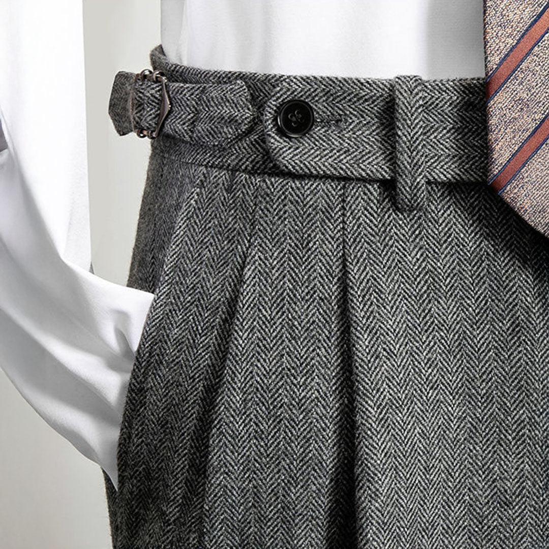 Men's gray herringbone flannel wool blend gurkha pants