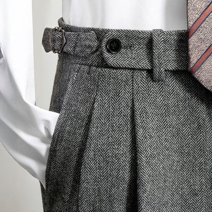 Men's gray herringbone flannel wool blend gurkha pants