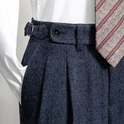 Men's navy blue herringbone flannel wool blend gurkha pants