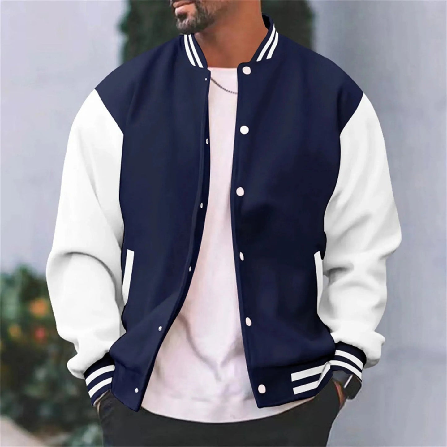 Bleu Marine Considered Longline Tailored Bomber Jacket with Button Front