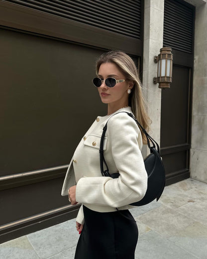 Structured Cropped Vintage Jacket with Button Front – view 2