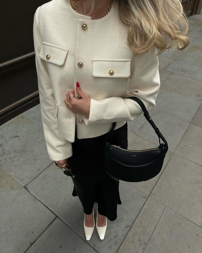 Structured Cropped Vintage Jacket with Button Front – view 3