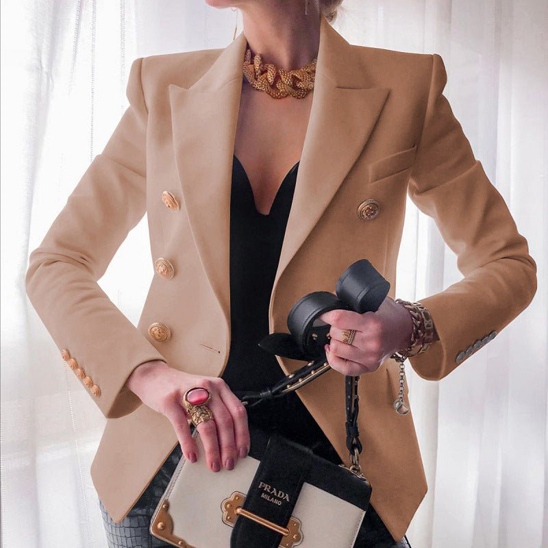 Women's white double breasted blazer with gold buttons