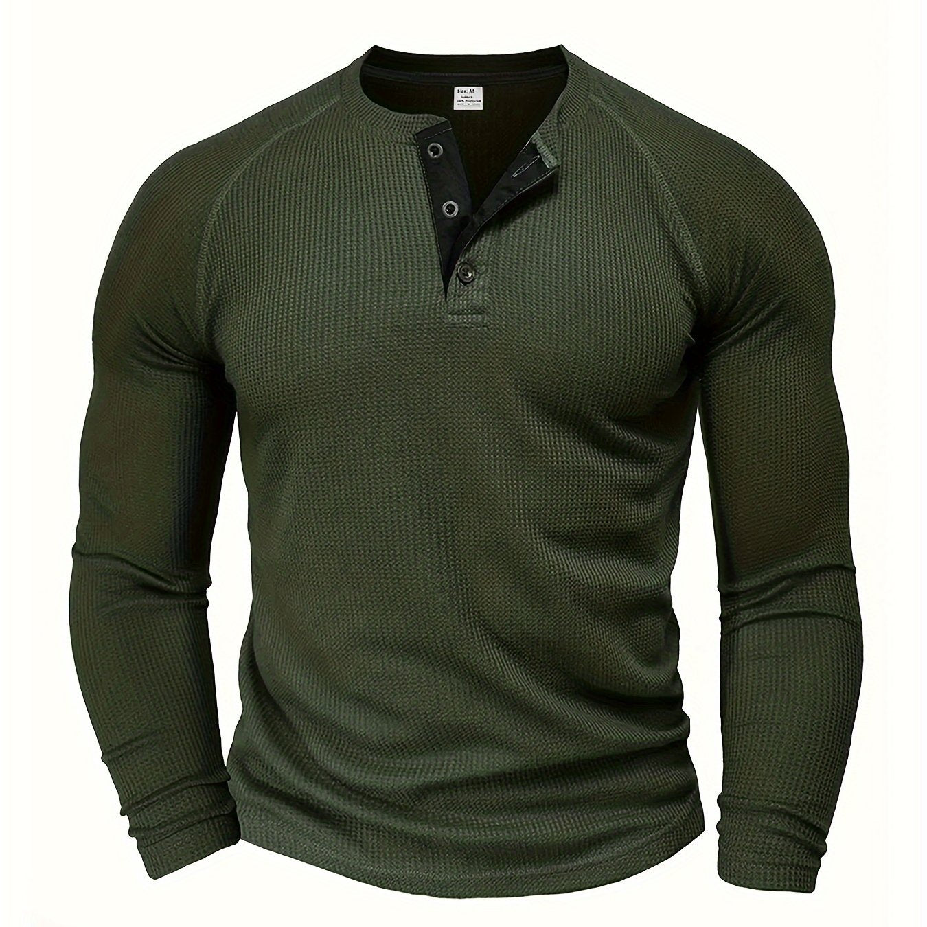 Military Green Men's Everyday Button-Placket Henley