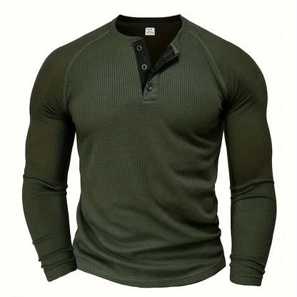 Military Green Men's Everyday Button-Placket Henley