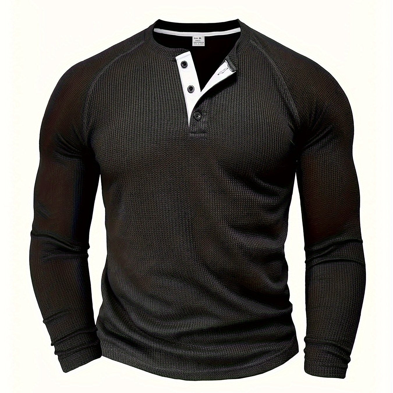 Black Men's Everyday Button-Placket Henley