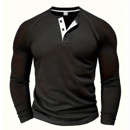 Black Men's Everyday Button-Placket Henley
