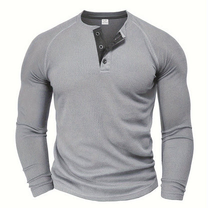 Light Grey Men's Everyday Button-Placket Henley