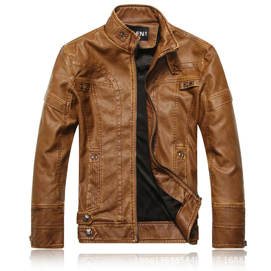 Connor rugged leather jacket, front view
