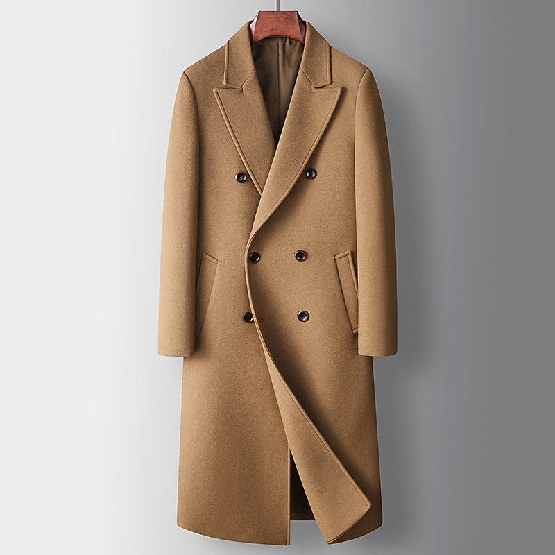 Khaki Men's Insulated Double-Breasted Overcoat