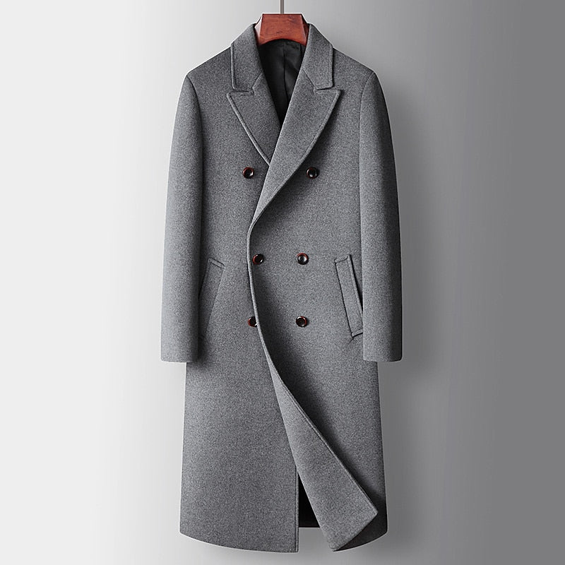 Gray Men's Insulated Double-Breasted Overcoat