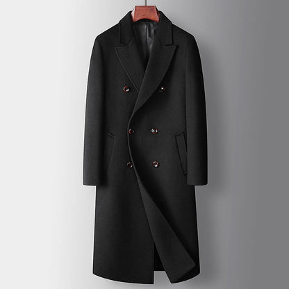 Black Men's Insulated Double-Breasted Overcoat