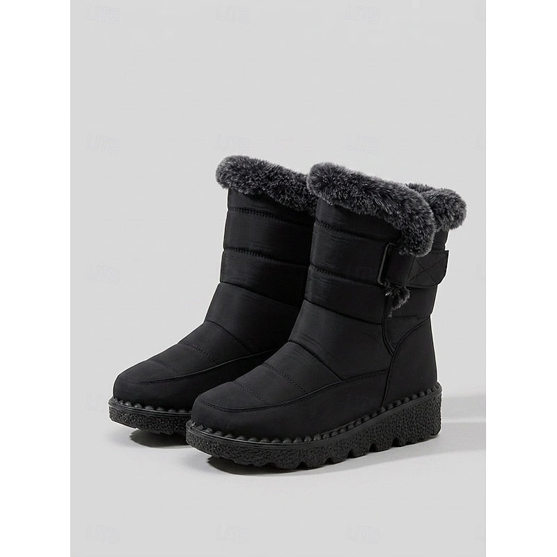 Black Cozy Fur-Trimmed Winter Snow Boots