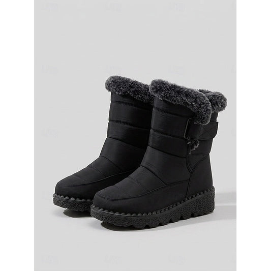 Black Cozy Fur-Trimmed Winter Snow Boots
