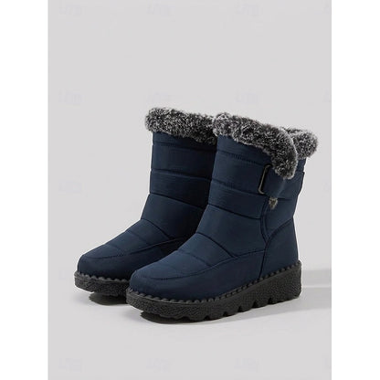 Blue Cozy Fur-Trimmed Winter Snow Boots