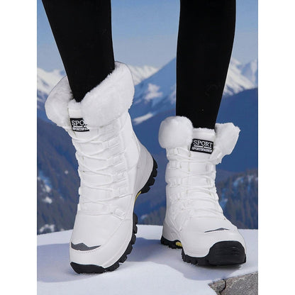 White Cozy Lace-Up Winter Boots with Grip Sole