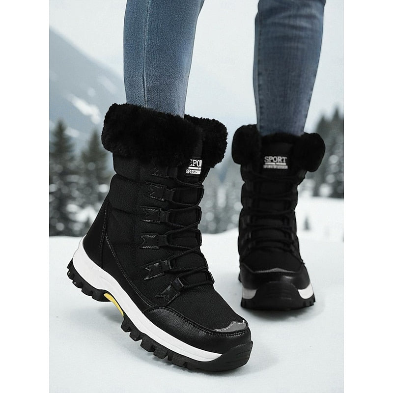 Black Cozy Lace-Up Winter Boots with Grip Sole