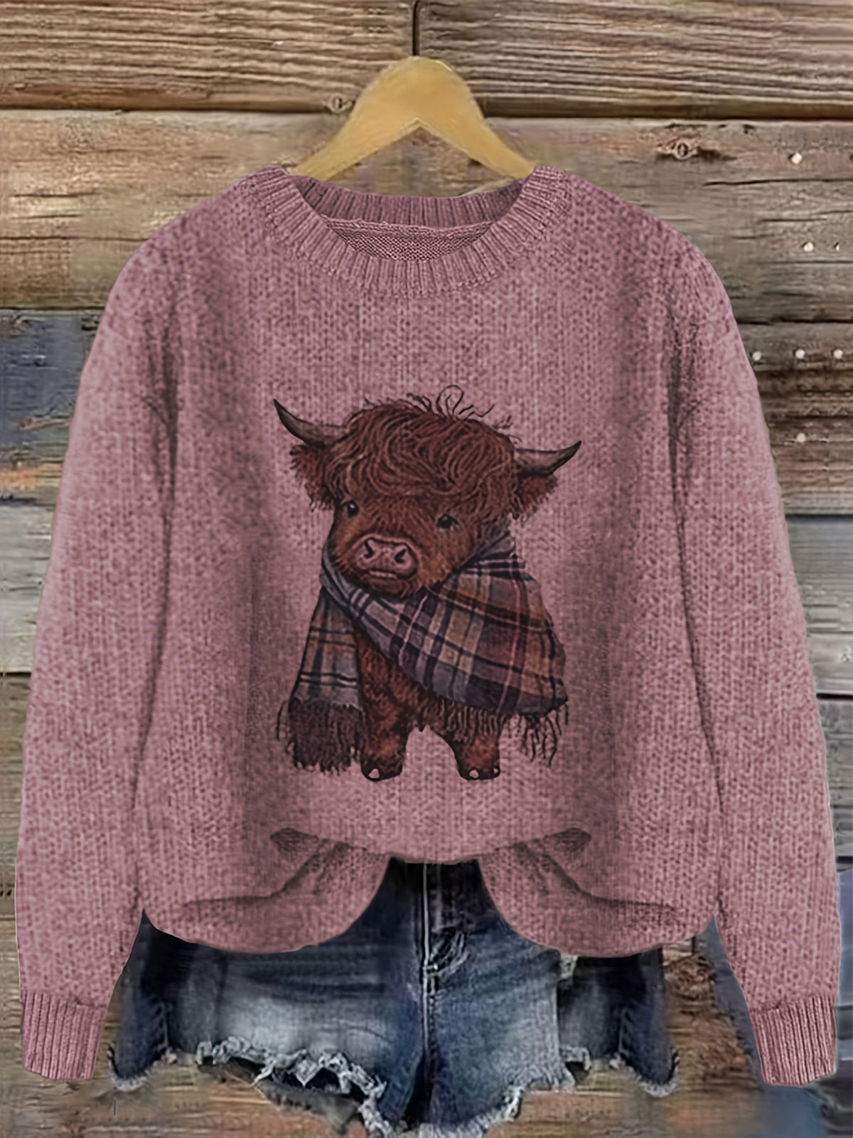 Relaxed Highland Cow Print Crewneck Sweater – view 3