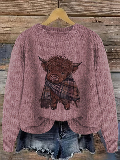 Relaxed Highland Cow Print Crewneck Sweater – view 3