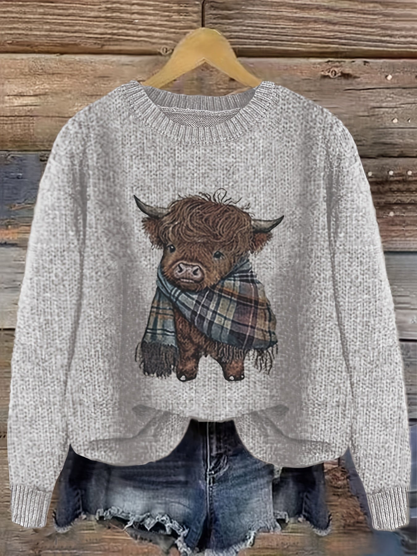 Relaxed Highland Cow Print Crewneck Sweater – view 4