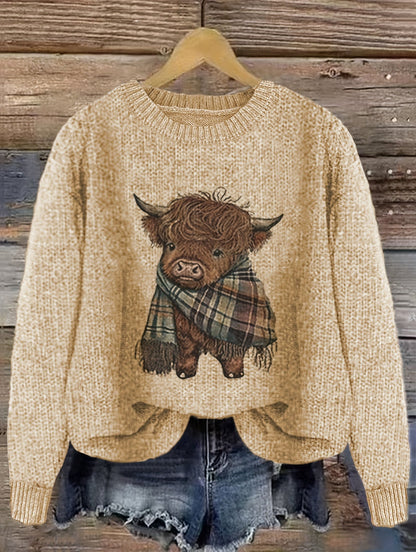 Relaxed Highland Cow Print Crewneck Sweater – view 5