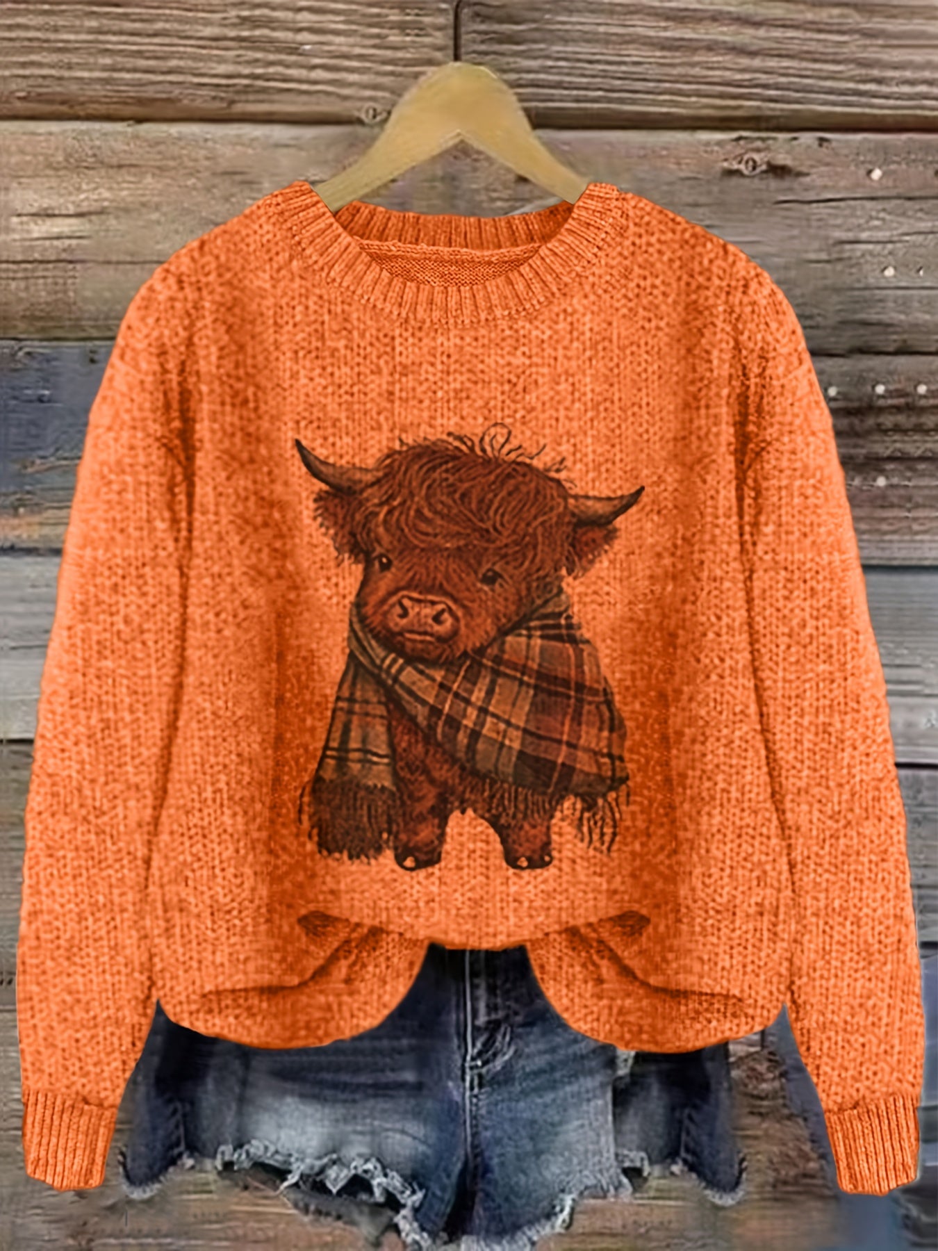 Relaxed Highland Cow Print Crewneck Sweater – view 6