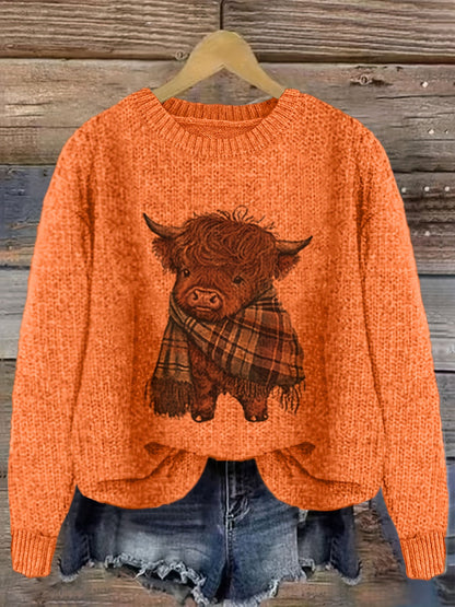 Relaxed Highland Cow Print Crewneck Sweater – view 6