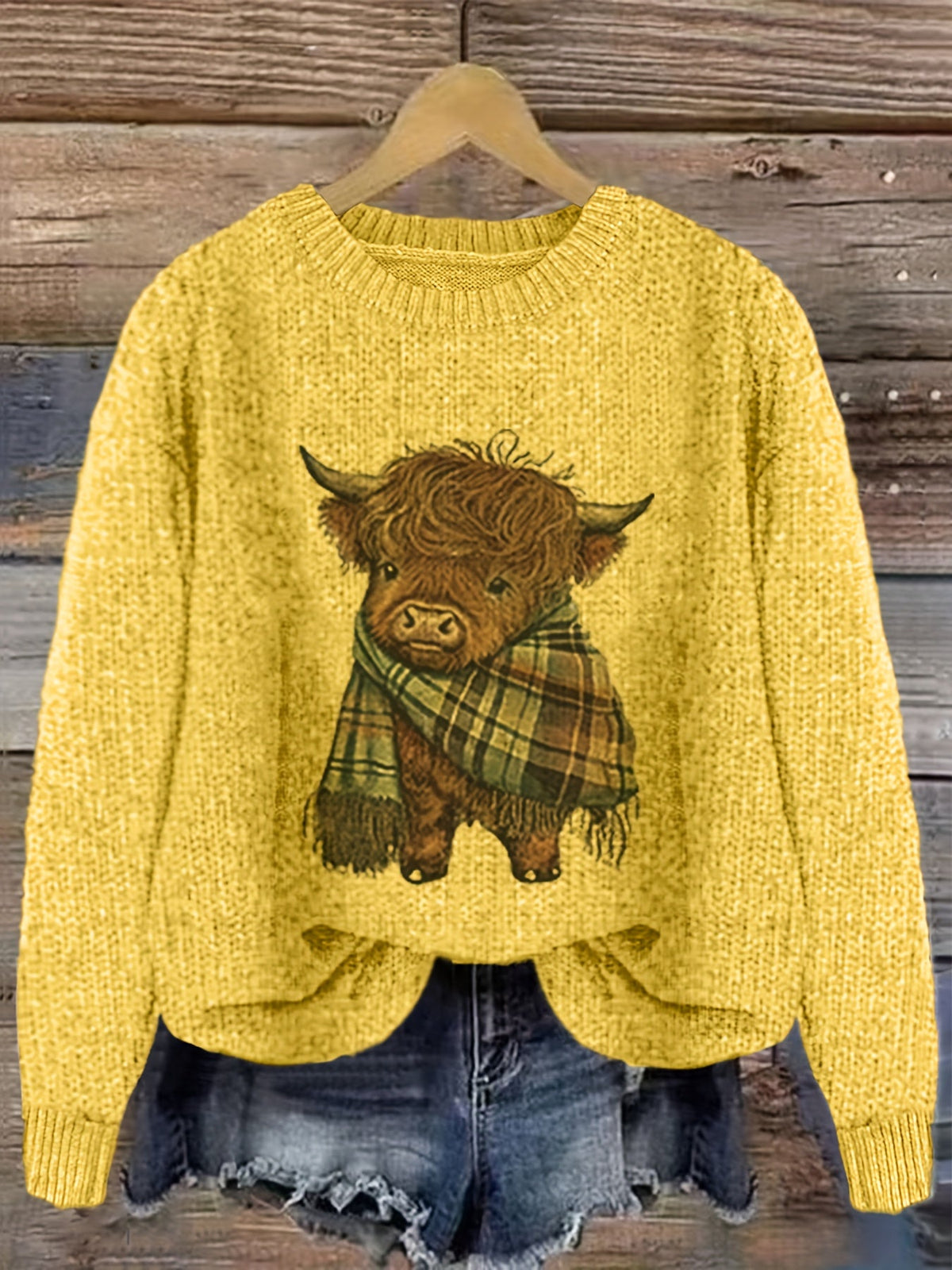 Relaxed Highland Cow Print Crewneck Sweater – view 7