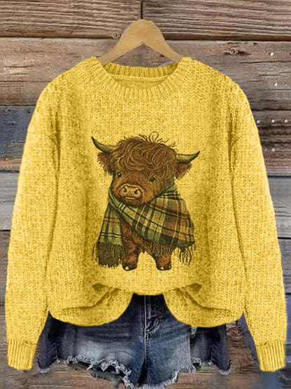Relaxed Highland Cow Print Crewneck Sweater – view 7