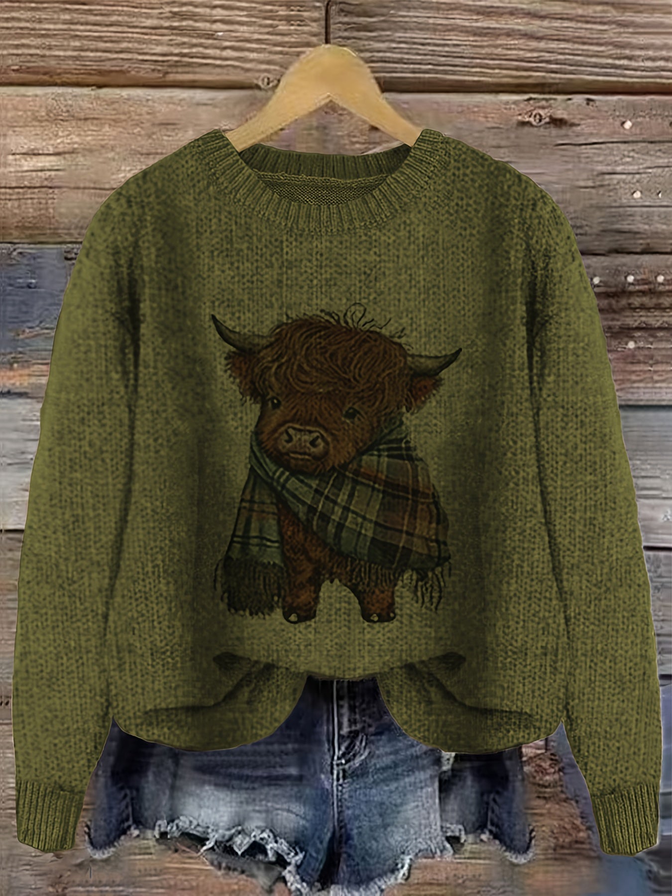 Relaxed Highland Cow Print Crewneck Sweater – view 8