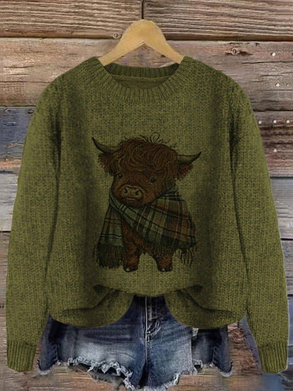 Relaxed Highland Cow Print Crewneck Sweater – view 8