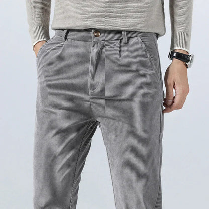 Men's gray corduroy pants with straight fit