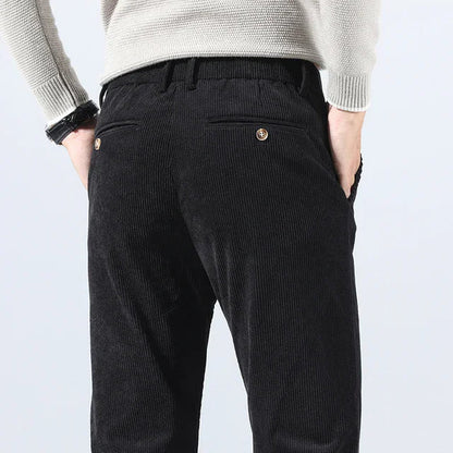Men's black corduroy pants with straight fit