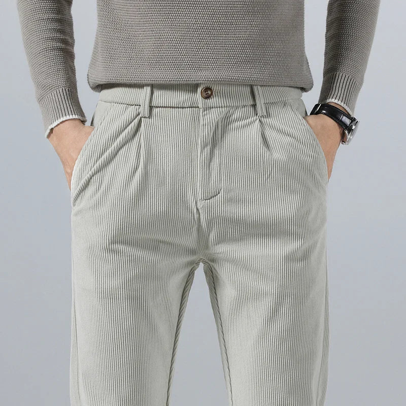 Men's beige corduroy pants with straight fit