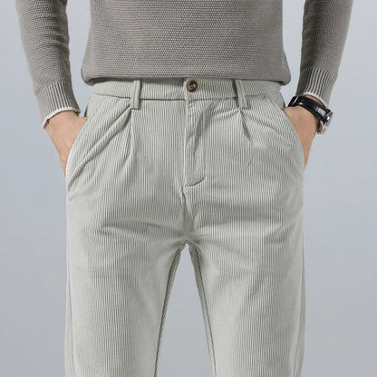Men's beige corduroy pants with straight fit