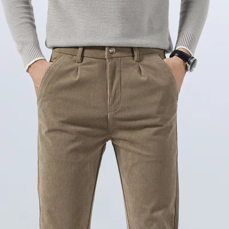 Men's camel corduroy pants with straight fit