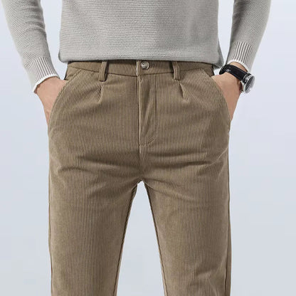 Men's camel corduroy pants with straight fit