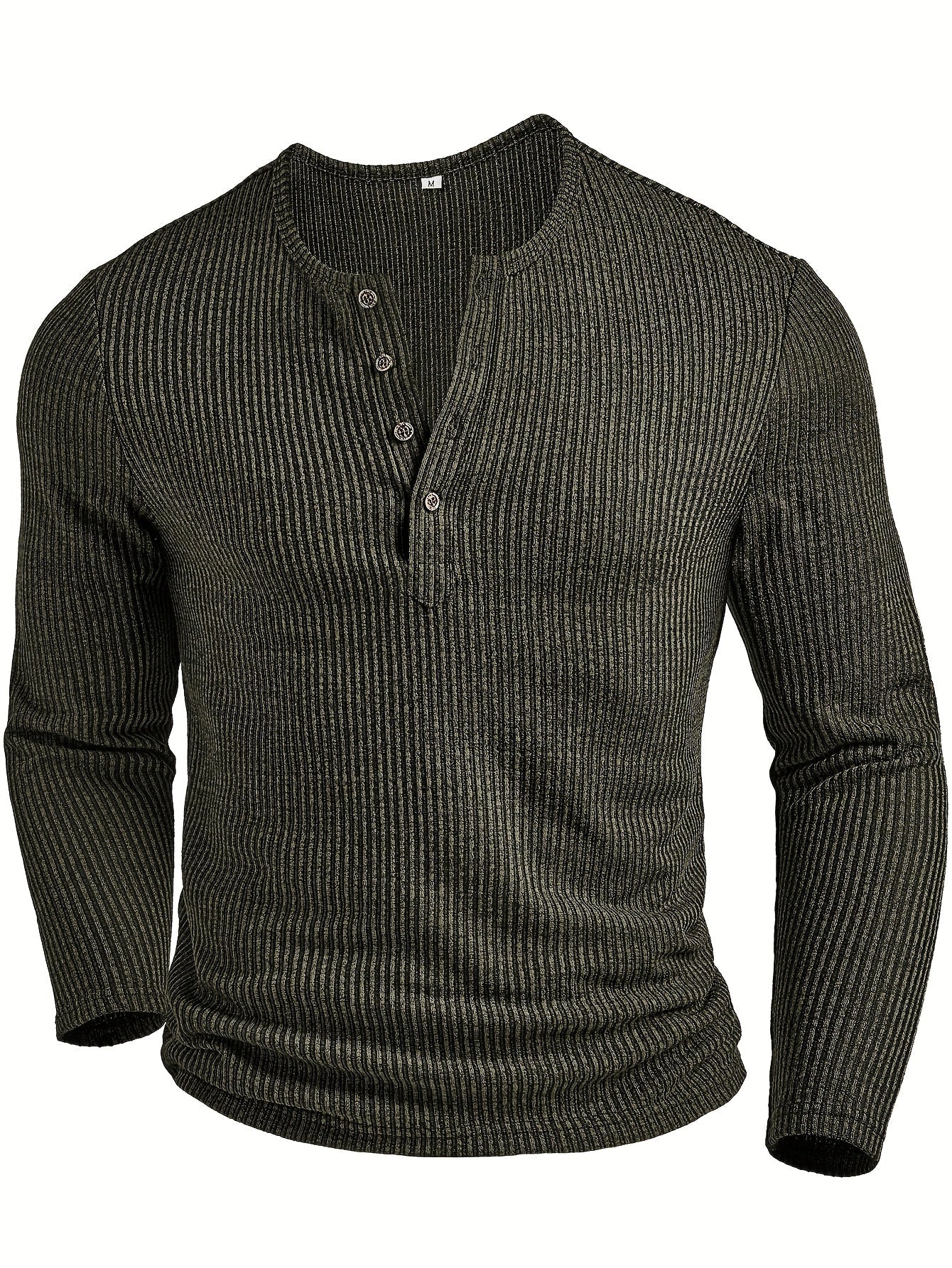 Men's Ribbed Henley with Round Neckline – view 5