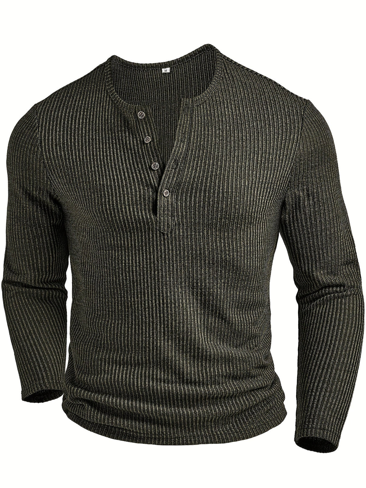 Men's Ribbed Henley with Round Neckline – view 5