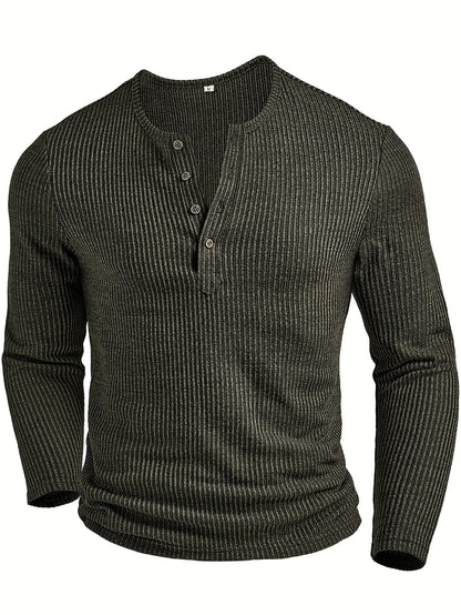 Men's Ribbed Henley with Round Neckline – view 5